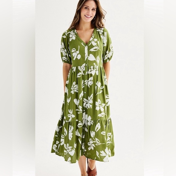 Sonoma Green Floral Midi Dress - Picture 1 of 7